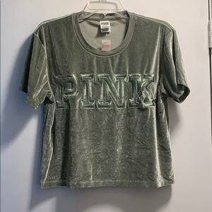 Victoria’s Secret PINK olive green velvet T shirt